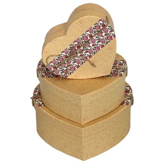 Коробки картонные 306-11-20 наб. из 3 сердец Цветы розовые (16х12.5х6-21.5х17х9)