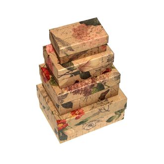 Коробки картонные 401-63 наб. из 4 прям. малых Цветы ретро крафт (15x11x7-9x5x4)