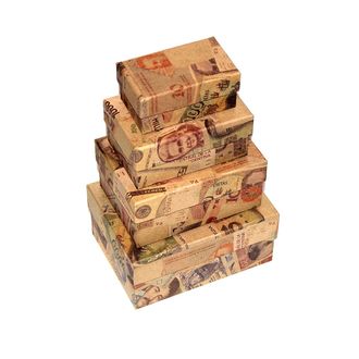 Коробки картонные 401-64 наб. из 4 прям. малых Деньги крафт (15x11x7-9x5x4)