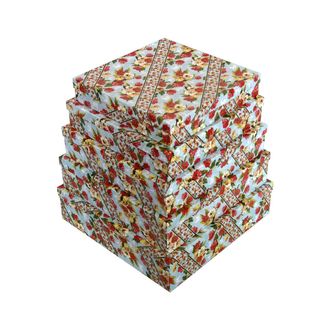 Коробки картонные 503-27 наб. из 5 квад. плоских Цветы на голубом (26х26х5-34х34х9)