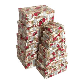 Коробки картонные 102-04-06 наб. из 10 прям. Розы с птицей (32x21x13-13x7,5x4)