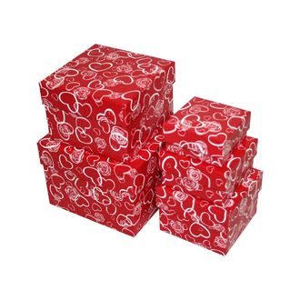 Коробки картонные 506-30 наб. из 5 квадратов малых Сердца на красном (6,5x6,5x3,5-12,5x12,5x9,5)