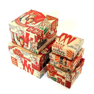 Коробки картонные 506-37 наб. из 5 квад. малых СССР крафт (6,5x6,5x3,5-12,5x12,5x9,5)