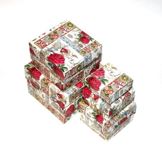 Коробки картонные 506-56 наб. из 5 квад. малых Розы с птицами (6,5x6,5x3,5-12,5x12,5x9,5)