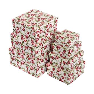 Коробки картонные 701-47 наб. из 7 квад. Розочки на белом (20x20x10-8x8x4)
