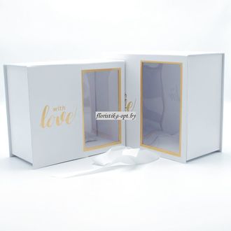 Коробки картонные прямоугольные шкатулка с окном белая love 2 шт